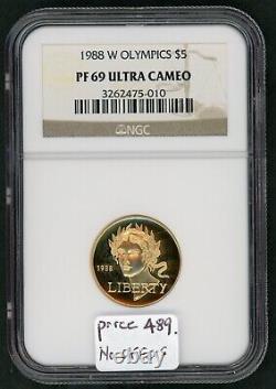 1988-w Olympics Proof Commemorative $5 Gold Coin Graded Ngc Pf 69uc Ak 10/4 A