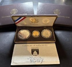 1989 Commemorative US Congressional 3 Coin Proof Set $5 Gold $1 Silver 50 Cent