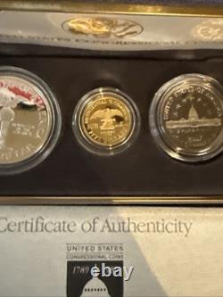 1989 Commemorative US Congressional 3 Coin Proof Set $5 Gold $1 Silver 50 Cent