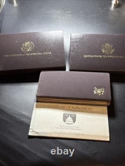 1989 Commemorative US Congressional 3 Coin Proof Set $5 Gold $1 Silver 50 Cent