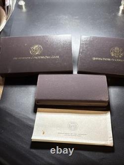 1989 Commemorative US Congressional 3 Coin Proof Set $5 Gold $1 Silver 50 Cent
