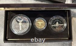 1989 Congress $5 Gold and $1 50c Silver Proof 3 Coin Commemorative Set withOGP COA