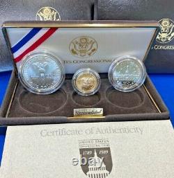 1989 Congressional 200th Anniversary BU Three Coin Set with$5 Gold