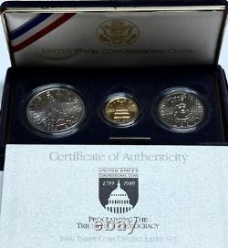 1989 Congressional 200th Anniversary Three Coin Uncirculated Set With $5 Gold