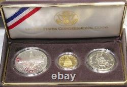 1989 U. S. Congressional 3-Coin Proof Set Gold $5, Silver $1/50c BOX COA 1 OWNER