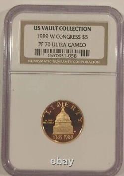 1989-W $5 Gold, Congress Bicentennial PF70, UCAM, Comm. NGC-Free Ship, COA, OGP