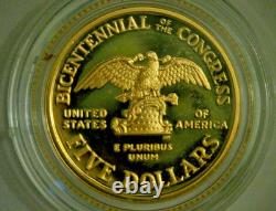 1989 W Five Dollar Gold US Congressional Proof Coin In Original Packaging WithCOA