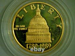 1989 W Five Dollar Gold US Congressional Proof Coin In Original Packaging WithCOA