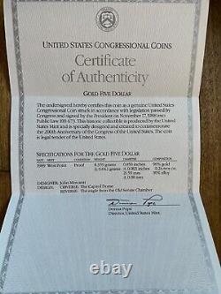 1989 W Proclaiming The Triumph/Democracy $5 Gold Commemorative Coin Box COA's