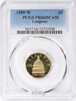 1989-w Congress $5 Gold Commemorative Pcgs Pr66dcam