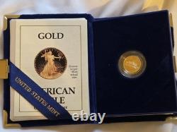 1990 $5 Gold American Eagle Proof 1/10 oz Coin with Box and COA