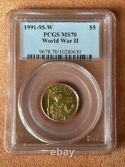 1991-1995-W $5 World War 2 Commemorative Gold 5 Dollar Coin PCGS 70 PERFECT