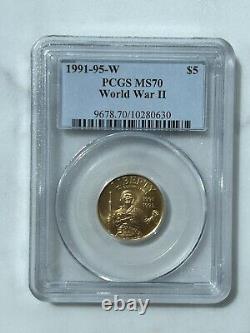 1991-1995-W $5 World War 2 Commemorative Gold 5 Dollar Coin PCGS 70 PERFECT
