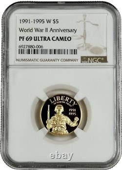 1991-1995 W USA World War II Anniversary $5 Gold Proof Coin NGC PF 69 UC