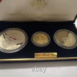 1991-1995 World War II 50th Anniversary Gold & Silver 3 Coin Proof Set