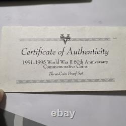 1991-1995 World War II 50th Anniversary Gold & Silver 3 Coin Proof Set