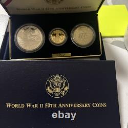 1991-1995 World War II 50th Anniversary Gold & Silver 3 Coin Proof Set