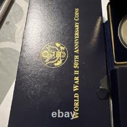 1991-1995 World War II 50th Anniversary Gold & Silver 3 Coin Proof Set