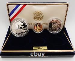 1991-1995 World War II 50th Anniversary Gold & Silver 3 Coin Proof Set OGP COA
