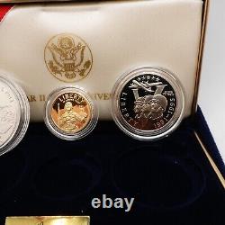 1991-1995 World War II 50th Anniversary Gold & Silver 3 Coin Proof Set OGP COA