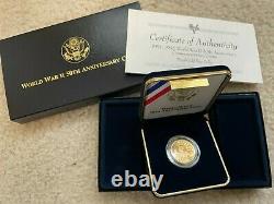 1991-1995 World War II 50th Anniversary US Proof Coin, $5 Dollar Gold