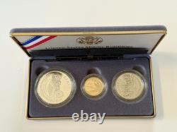 1991 Mount Rushmore Anniv. Gold /Silver /Clad 3 Coin PROOF Set with OGP & COA