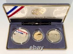 1991 Mount Rushmore Anniv. Gold /Silver /Clad 3 Coin PROOF Set with OGP & COA