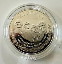 1991 Mount Rushmore Anniv. Gold /Silver /Clad 3 Coin PROOF Set with OGP & COA