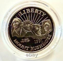 1991 Mount Rushmore Anniv. Gold /Silver /Clad 3 Coin PROOF Set with OGP & COA