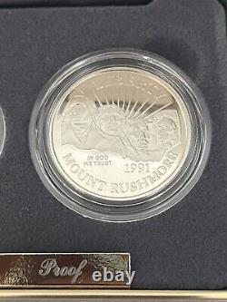1991 US Mint Mt Rushmore 3 Coin Proof Set silver $1 gold $5 dollar OGP COA NEW