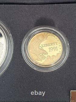 1991 US Mint Mt Rushmore 3 Coin Proof Set silver $1 gold $5 dollar OGP COA NEW
