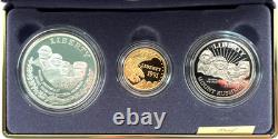 1991 U. S Mint Mount Rushmore Anniversary Gold & Silver 3 Coin Proof