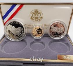 1991 U. S Mint Mount Rushmore Anniversary Gold & Silver 3 Coin Proof Set OGP COA