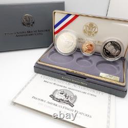 1991 U. S Mint Mount Rushmore Anniversary Gold & Silver 3 Coin Proof Set OGP COA