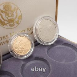 1991 U. S Mint Mount Rushmore Anniversary Gold & Silver 3 Coin Proof Set OGP COA