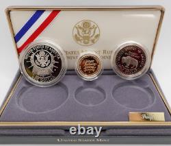 1991 U. S Mint Mount Rushmore Anniversary Gold & Silver 3 Coin Proof Set OGP COA