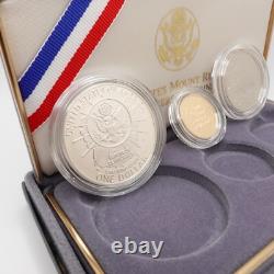 1991 U. S Mint Mount Rushmore Anniversary Gold & Silver 3 Coin Proof Set OGP COA