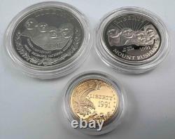 1991 U. S Mount Rushmore Anniversary Proof Coin Set Gold, silver, &clad