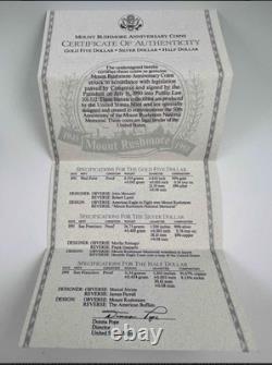 1991 U. S Mount Rushmore Anniversary Proof Coin Set Gold, silver, &clad
