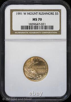 1991-W $5 Mt. Mount Rushmore Commemorative Gold Coin NGC MS 70