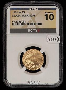 1991-W G$5 Mount Rushmore Commemorative Gold Coin RCTV NGC X MS 10 G3552