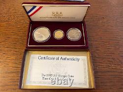 1992 3-Coin Commemorarive Gold and Silver Set Olympics Original Packaging