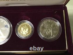 1992 3 coin proof set, &5 gold, 90% silver dollar, OGP, COA