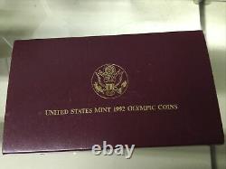 1992 3 coin proof set, &5 gold, 90% silver dollar, OGP, COA