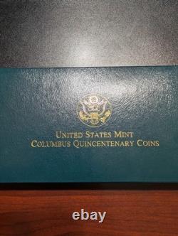 1992 3pc Columbus Gold & Silver Proof Commemorative Set WithOGP. 2457oz AGW