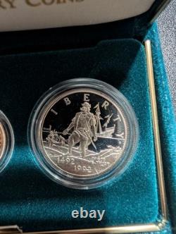 1992 3pc Columbus Gold & Silver Proof Commemorative Set WithOGP. 2457oz AGW