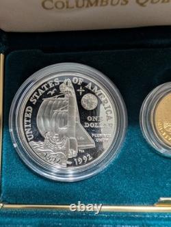 1992 3pc Columbus Gold & Silver Proof Commemorative Set WithOGP. 2457oz AGW