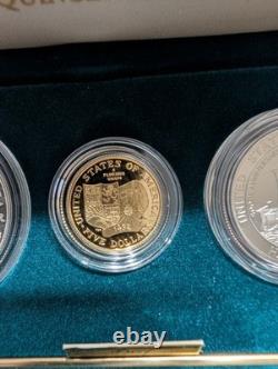 1992 3pc Columbus Gold & Silver Proof Commemorative Set WithOGP. 2457oz AGW