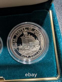 1992 3pc Columbus Gold & Silver Proof Commemorative Set WithOGP. 2457oz AGW