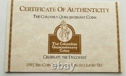 1992 Columbus Quincentenary Six Coin Silver & Gold Proof & UNC In OGP